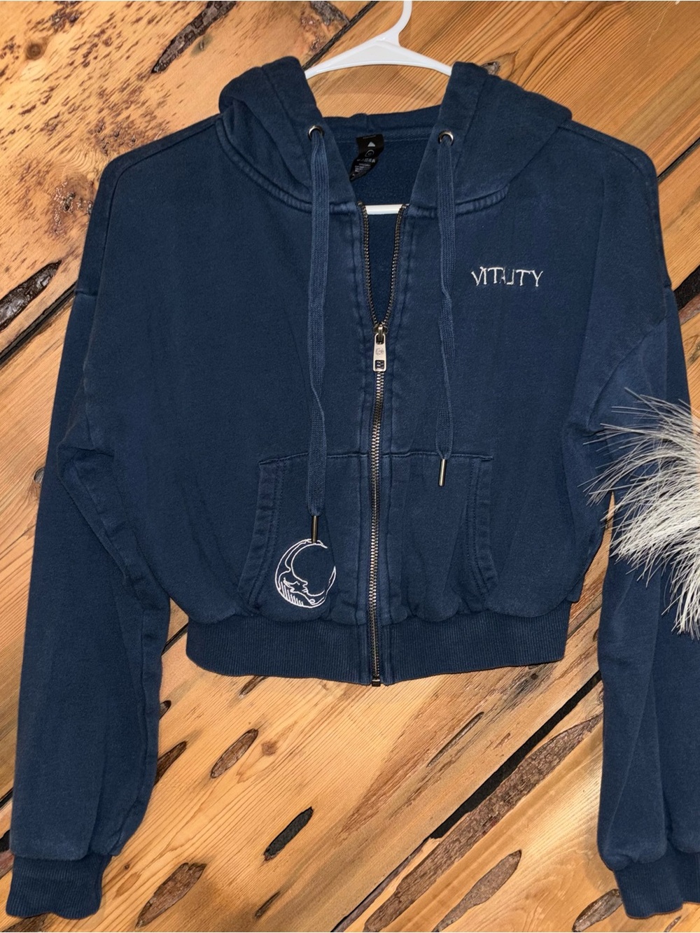 Vitality Balance Navy Cotton cropped Full Zip Hoodie - XS
